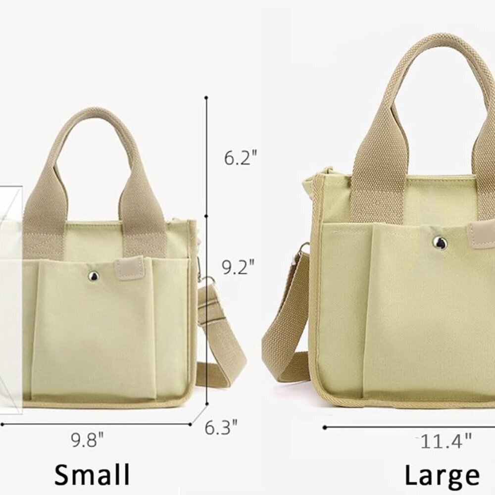 Small Canvas Tote Bag with Zipper, Canvas Multi-Pocket Crossbody Bag Purse Top H - Picture 2 of 6